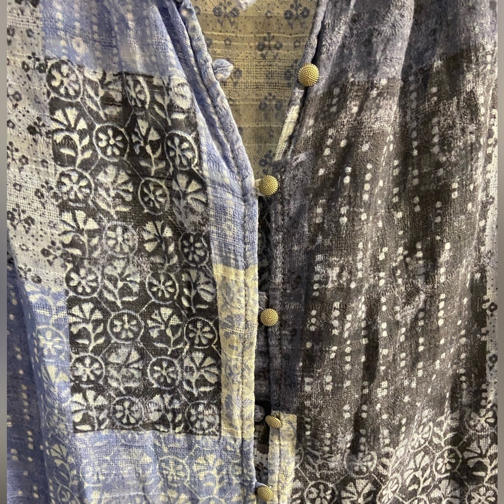 Pilcro Anthropologie Blouse Tunic‎ Patchwork Print Tiered Medium Petite - Picture 7 of 12